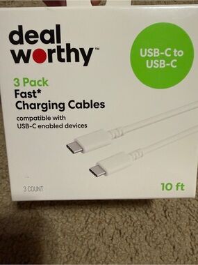 USB-C to USB-C Fast Charging Cables - White (3 Pack, 10 ft)
